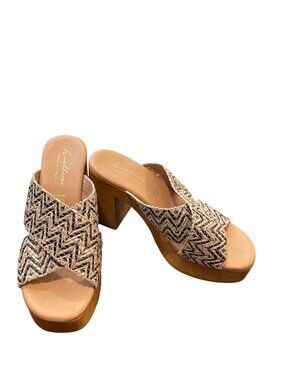 Avellini Italian made purple beige geometric 3.5" block heels Sz 6.5 SKU 10-088